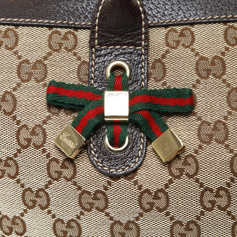 GUCCI GG Canvas Sherry Ribbon Shoulder Bag Brown WS26059