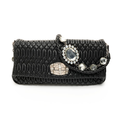 Miu Miu Matelasse Crystal Bijou Sac à bandoulière en cuir 2 voies noir WS26072