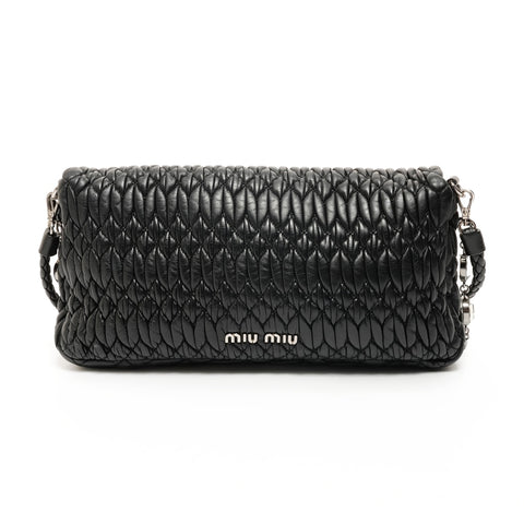 Miu Miu Matelasse Crystal Bijou 2-way Leather Shoulder Bag black WS26072