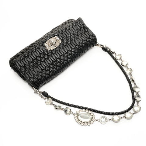 Miu Miu Matelasse Crystal Bijou 2-way Leather Shoulder Bag black WS26072