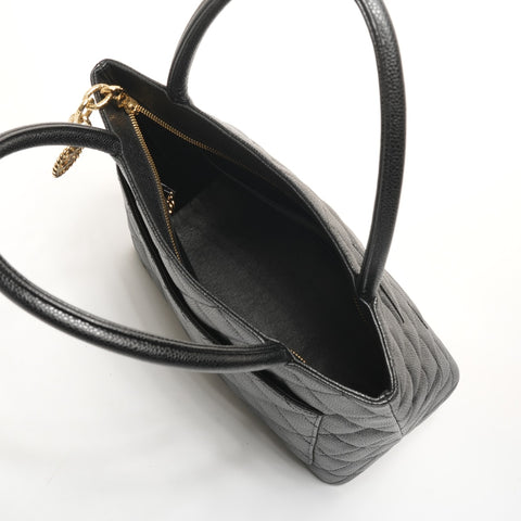 CHANEL No. 12 2008-2009 Caviar Skin Replica Tote with Medallion and COCO Mark Tote Bag black WS26076