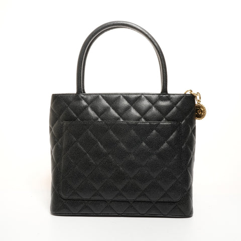 CHANEL No. 12 2008-2009 Caviar Skin Replica Tote with Medallion and COCO Mark Tote Bag black WS26076