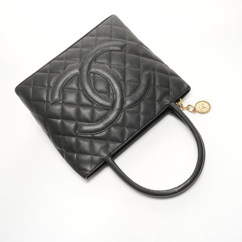 CHANEL No. 12 2008-2009 Caviar Skin Replica Tote with Medallion and COCO Mark Tote Bag black WS26076