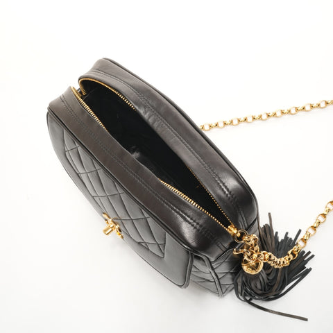 CHANEL 1986-1988 Camera Bag in Lambskin with Matelasse Tassel Shoulder Bag black WS26077