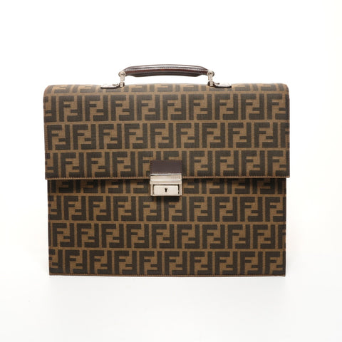 FENDI Canvas Zucca Briefcase Business Bag Handbag Brown WS26082