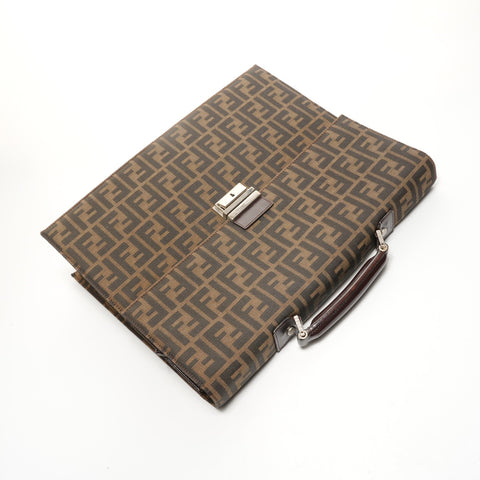 FENDI Canvas Zucca Briefcase Business Bag Handbag Brown WS26082
