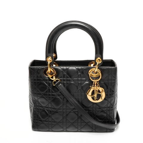 Christian Dior Lady Dior Cannage Medium Lambskin Handbag black WS26094