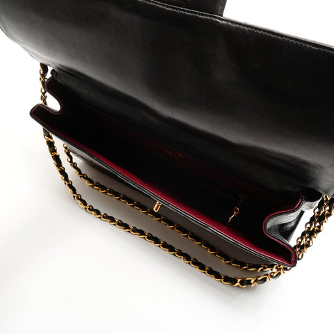 CHANEL No.4 1996-1997 双面马特拉塞小羊皮单肩包 黑色 WS26096