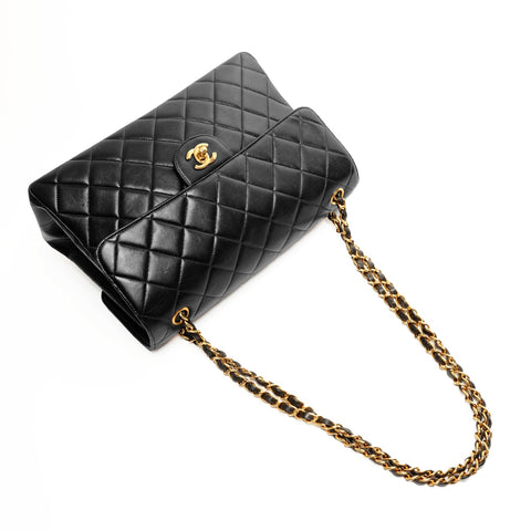 CHANEL No.4 1996-1997 双面马特拉塞小羊皮单肩包 黑色 WS26096