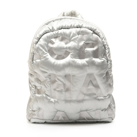 CHANEL No. 24 2017-2018 Logo Paddett Backpack Â· Daypack Silver WS26103