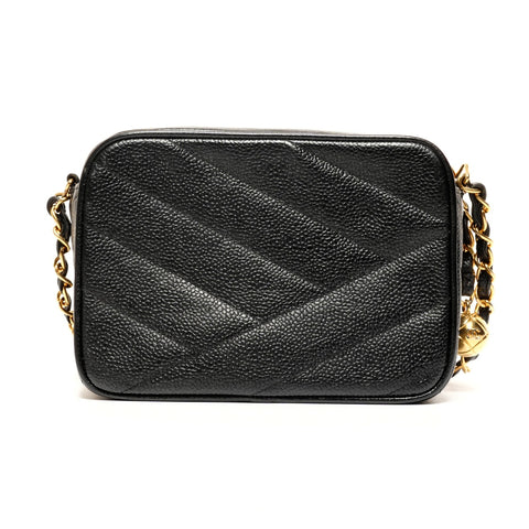 CHANEL Caviar Camera Bag, Turn Lock Chain, No. 3, 1994-1996 Shoulder Bag black WS26104