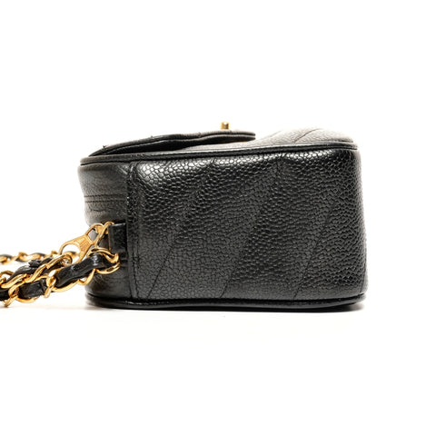 CHANEL Caviar Camera Bag, Turn Lock Chain, No. 3, 1994-1996 Shoulder Bag black WS26104