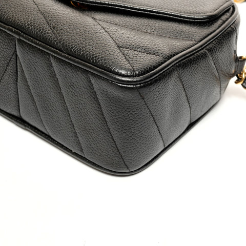 CHANEL Caviar Camera Bag, Turn Lock Chain, No. 3, 1994-1996 Shoulder Bag black WS26104