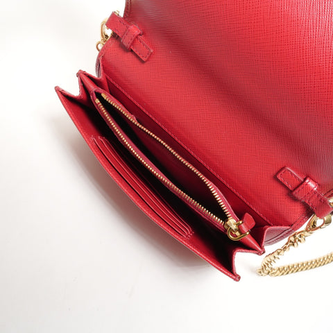 PRADA Saffiano Leather Chain Wallet Shoulder Bag Red WS26107
