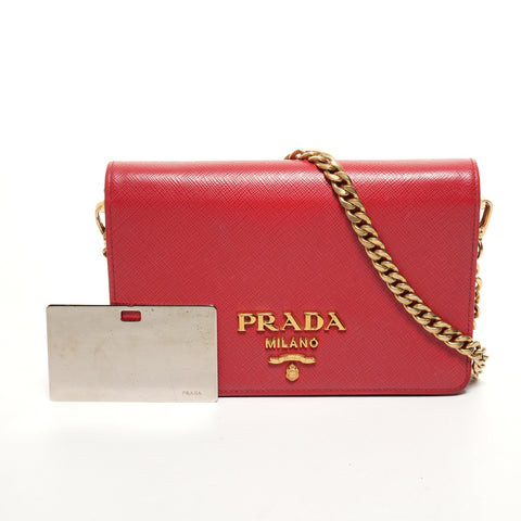 PRADA Saffiano Leather Chain Wallet Shoulder Bag Red WS26107