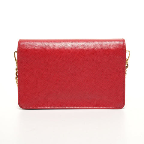 PRADA Saffiano Leather Chain Wallet Shoulder Bag Red WS26107