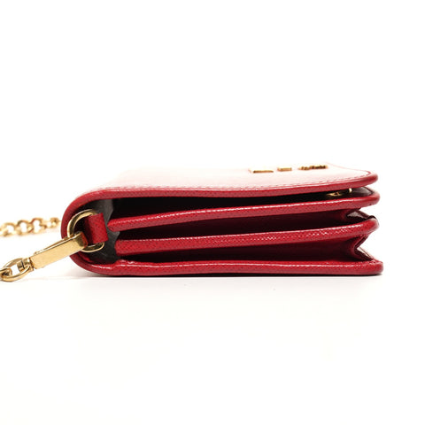 PRADA Saffiano Leather Chain Wallet Shoulder Bag Red WS26107