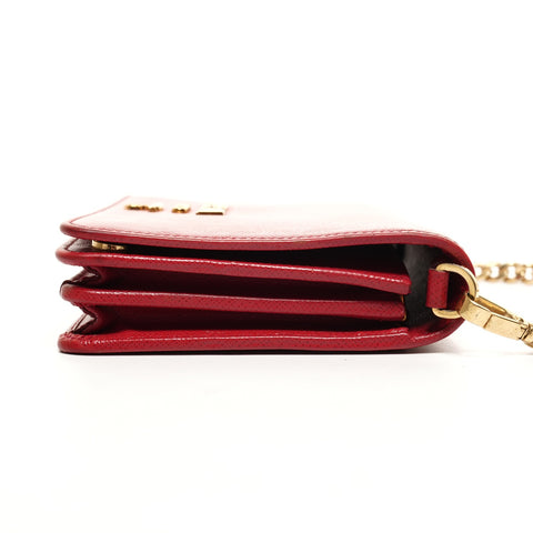 PRADA Saffiano Leather Chain Wallet Shoulder Bag Red WS26107