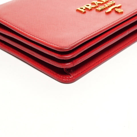PRADA Saffiano Leather Chain Wallet Shoulder Bag Red WS26107