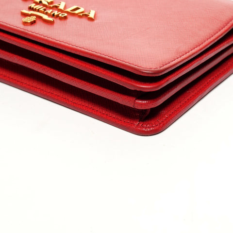 PRADA Saffiano Leather Chain Wallet Shoulder Bag Red WS26107