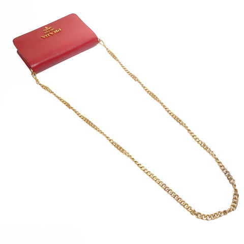 PRADA Saffiano Leather Chain Wallet Shoulder Bag Red WS26107