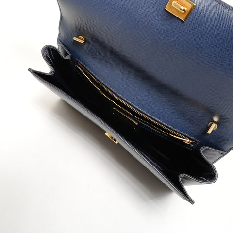 Salvatore Ferragamo Vara 皮革链条单肩包海军蓝 WS26124