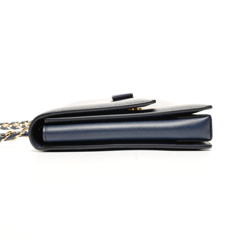 Salvatore Ferragamo Vara 皮革链条单肩包海军蓝 WS26124