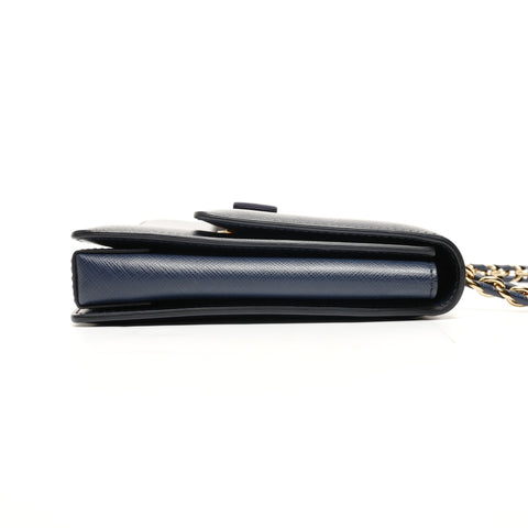 Salvatore Ferragamo Vara 皮革链条单肩包海军蓝 WS26124