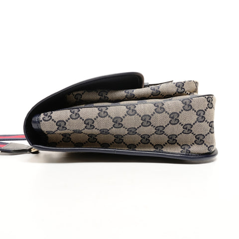 GUCCI GG 帆布邮差包 793823 海军蓝单肩包 米色 WS26128