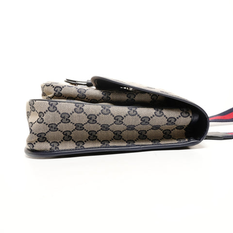 GUCCI GG 帆布邮差包 793823 海军蓝单肩包 米色 WS26128