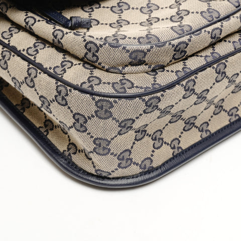 GUCCI GG 帆布邮差包 793823 海军蓝单肩包 米色 WS26128