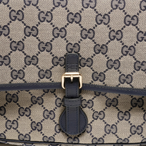 GUCCI GG 帆布邮差包 793823 海军蓝单肩包 米色 WS26128