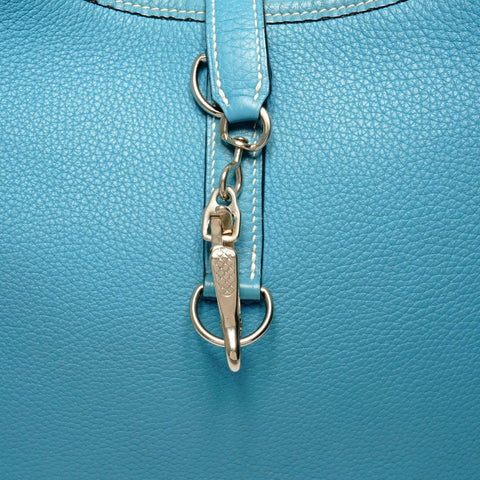 HERMES 饰边 35 Chevre 绿松石银金属 � J 印章 2006 年制造单肩包蓝色 WS26136