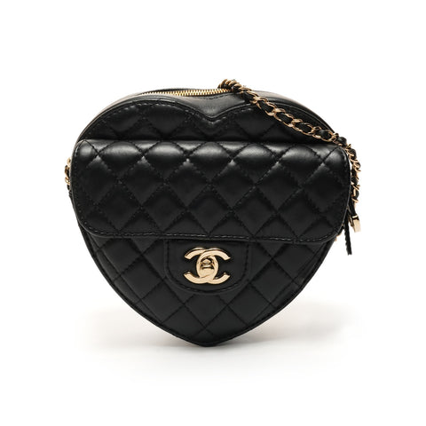 CHANEL 2021-2025 小羊皮心形马特拉斯单肩包 黑色 WS26151