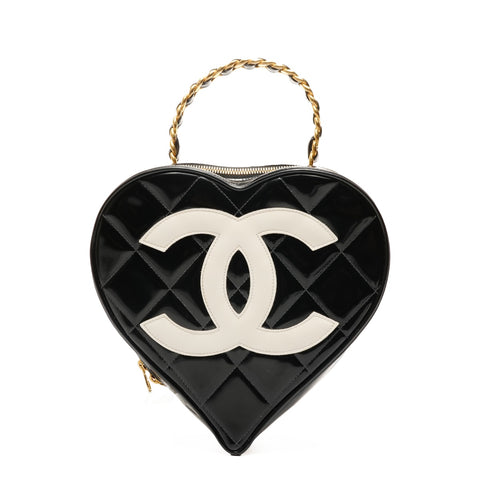CHANEL No. 3 Patent Heart Vanity Bag COCO Mark Handbag black WS26153