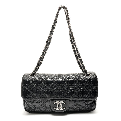 CHANEL No. 12 2008-2009 漆皮链条单肩 COCO 马克山茶花单肩包 黑色 WS26170