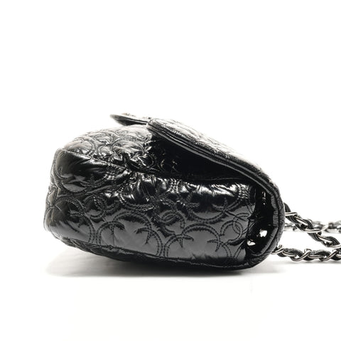 CHANEL No. 12 2008-2009 漆皮链条单肩 COCO 马克山茶花单肩包 黑色 WS26170
