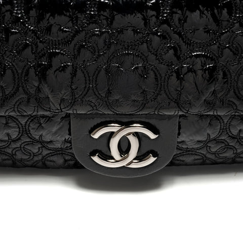 CHANEL No. 12 2008-2009 漆皮链条单肩 COCO 马克山茶花单肩包 黑色 WS26170