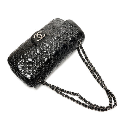 CHANEL No. 12 2008-2009 漆皮链条单肩 COCO 马克山茶花单肩包 黑色 WS26170