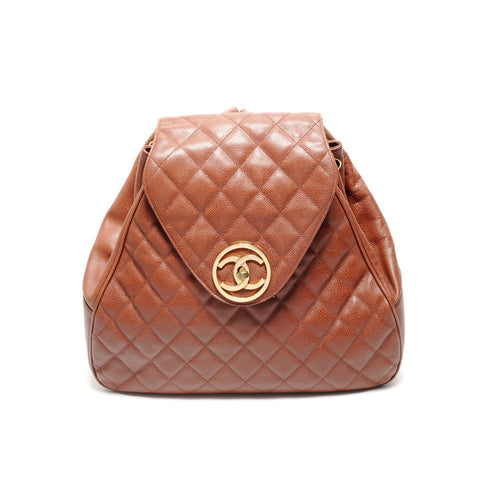 CHANEL No. 1 1989-1991 COCO Mark 鱼子酱皮马特拉斯背包 背包 日用包 棕色 WS26171