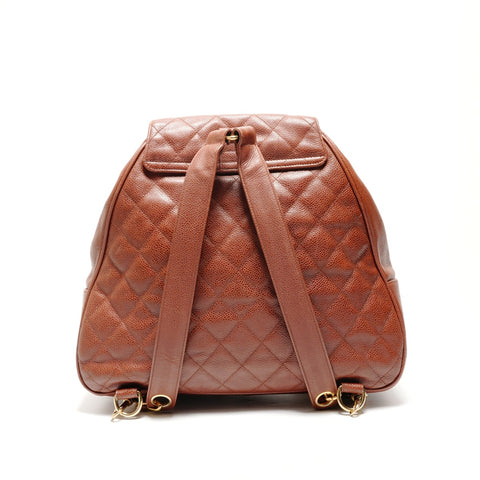 CHANEL No. 1 1989-1991 COCO Mark 鱼子酱皮马特拉斯背包 背包 日用包 棕色 WS26171