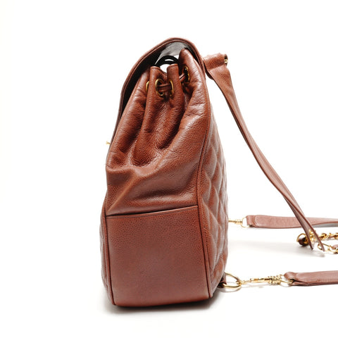 CHANEL No. 1 1989-1991 COCO Mark 鱼子酱皮马特拉斯背包 背包 日用包 棕色 WS26171