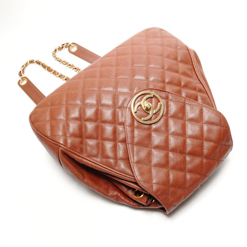 CHANEL No. 1 1989-1991 COCO Mark 鱼子酱皮马特拉斯背包 背包 日用包 棕色 WS26171