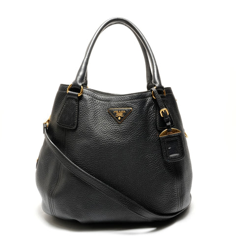 PRADA Leather Triangle with logo 2WAY Handbag black WS26174