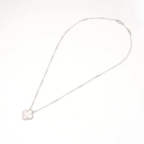 Van Cleef & Arpels Au750 White Gold Vintage Alhambra White Shell Necklace Silver WS26187