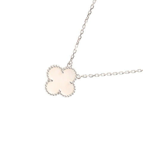 Van Cleef & Arpels Au750 White Gold Vintage Alhambra White Shell Necklace Silver WS26187
