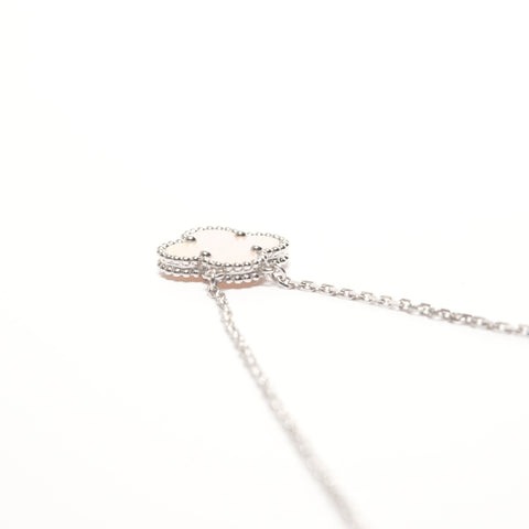 Van Cleef & Arpels Au750 White Gold Vintage Alhambra White Shell Necklace Silver WS26187