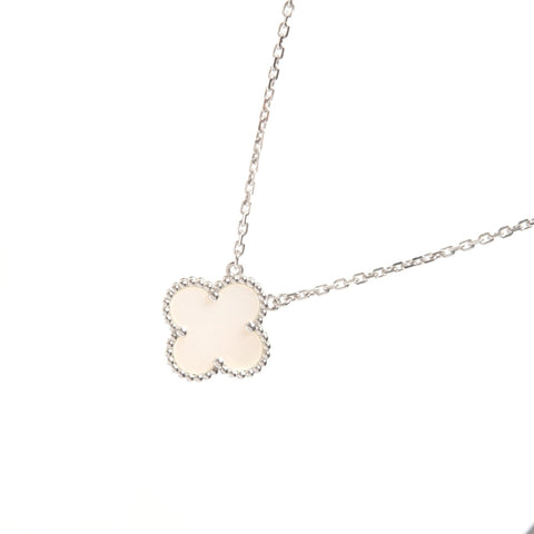 Van Cleef & Arpels Au750 White Gold Vintage Alhambra White Shell Necklace Silver WS26187