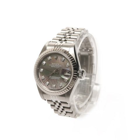 ROLEX Datejust 26 179174NG Black Shell K18WG/Stainless Steel Mechanical Automatic Diamond Watches Silver WS26195