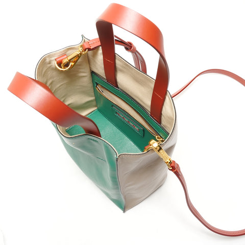 MARNI Museo 软皮小号米色两色 2Way 手提包绿色 WS26199